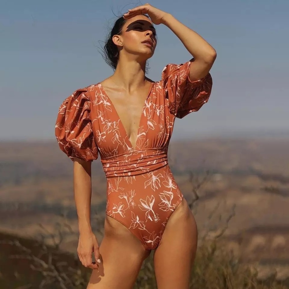 Deep V Floral Swimsuit